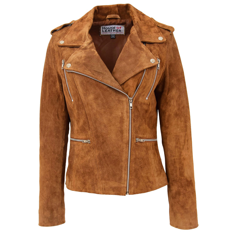 Brown Suede Leather Biker Jacket with Adjustable Waist Belt by Brune &