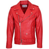 Mens Leather Biker Jacket Brando Style Johnny Red