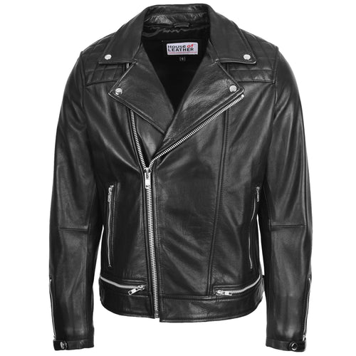 Mens Leather Biker Brando Design Jacket Sean Black