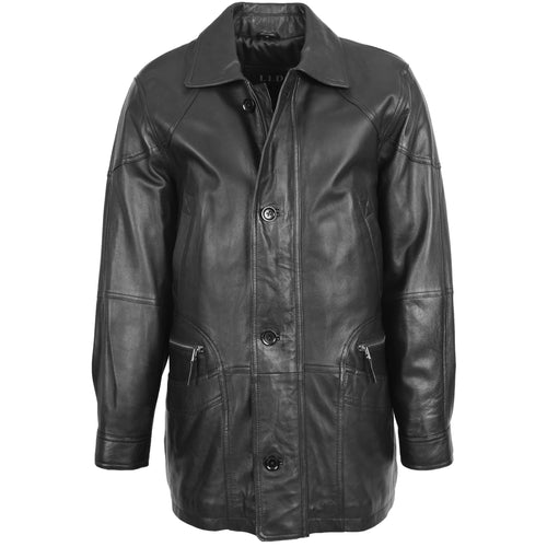 Mens Classic Leather Winter Car Coat M2 Black