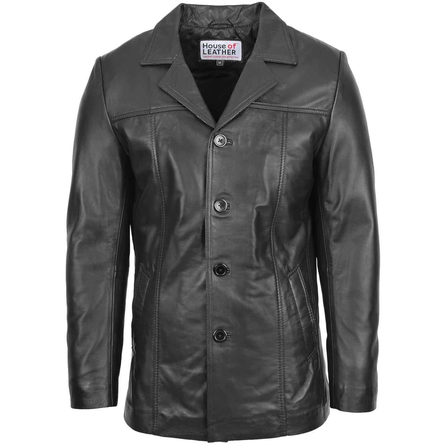 Mens Leather Classic Reefer Jacket Thrill Black