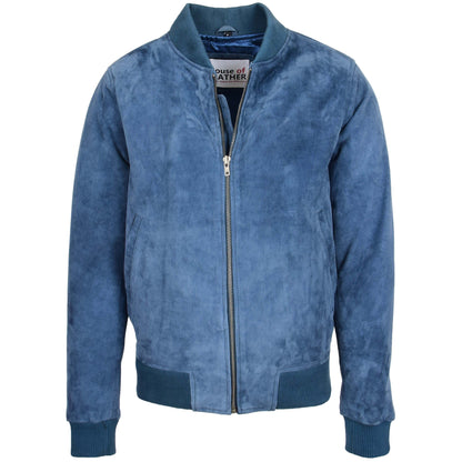 Mens Suede MA-1 Bomber Jacket Trevor Blue