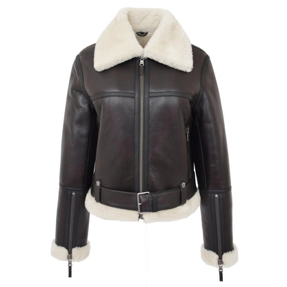 Womens Sheepskin Aviator RAF Pilot Jacket Elsie Brown White