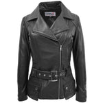 Womens Leather Hip Length Biker Jacket Celia Black