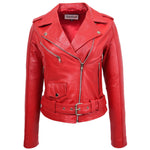 Womens Real Leather Biker Brando Style Jacket Mia Red