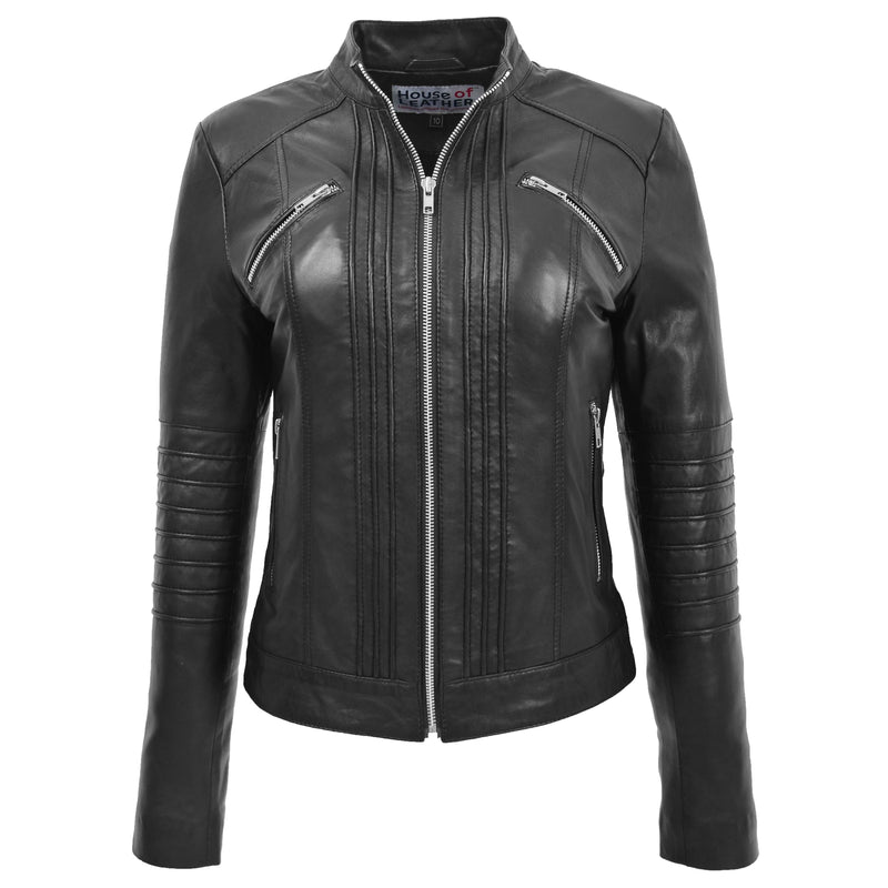 Womens Leather Classic Biker Style Jacket Alice Black