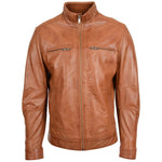 Men's Standing Collar Leather Jacket Tony Tan 2