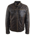 Mens Real Leather Biker Jacket Vintage Rub Off Effect RICKY 1