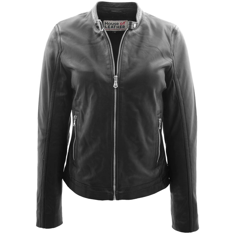 Womens Soft Leather Biker Style Jacket Elyza Black