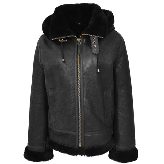 Womens Sheepskin B3 Detachable Hoodie Jacket Naomi Black