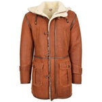 Mens Real Sheepskin Duffle Hooded Coat Vincent Whiskey