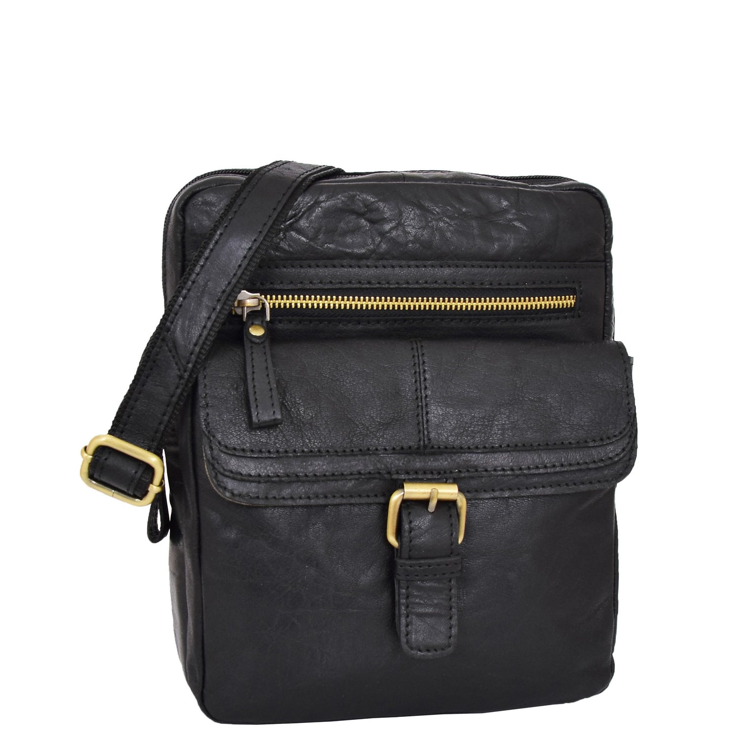 Mens Leather Cross Body Classic Flight Bag Ashton Black