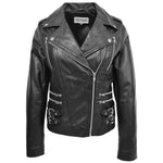 Womens Cross Zip Biker Leather Jacket Cara Black