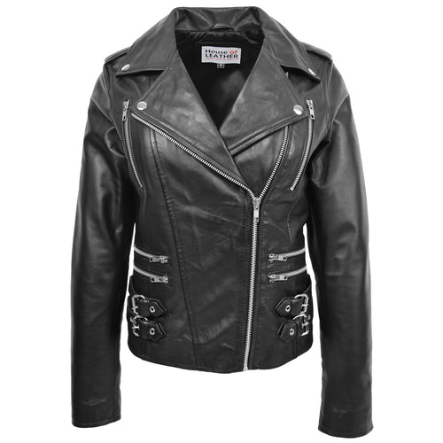 Ladies Cropped Short Length Leather Jacket Slim Fit Biker Style Demi White  (X-Small) at  Women's Coats Shop