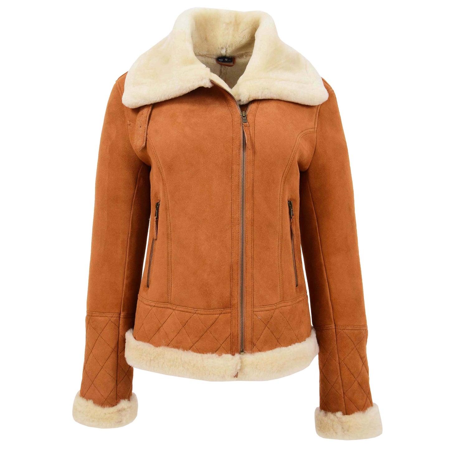 Womens Merino Sheepskin Aviator Jacket Isabelle Tan