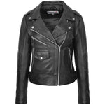 Womens Real Leather Biker Cross Zip Fashion Jacket Remi Black
