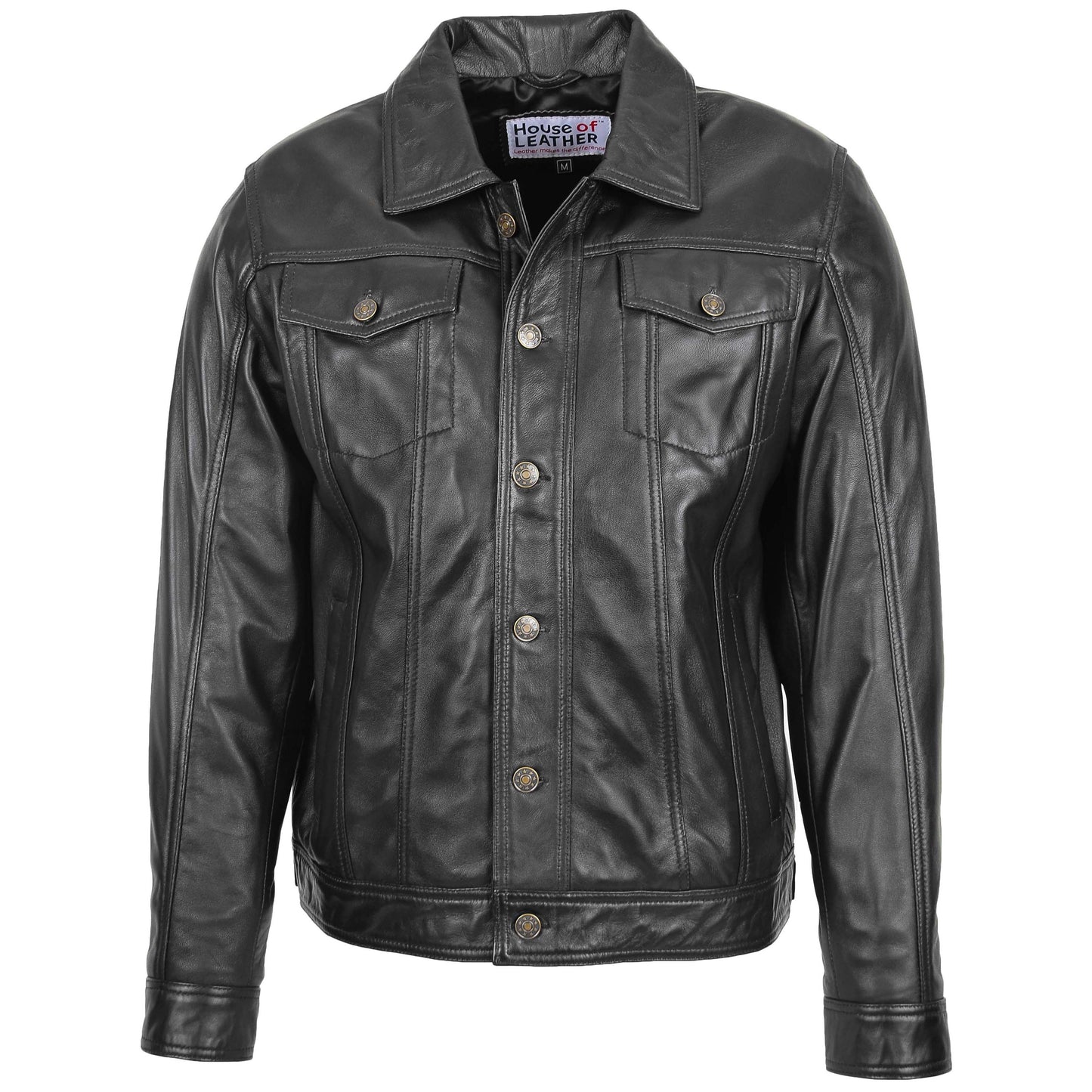 Mens Leather Lee Rider Casual Jacket Terry Black