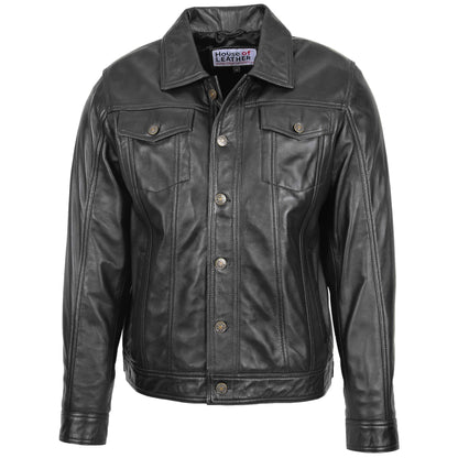 Mens Leather Lee Rider Casual Jacket Terry Black