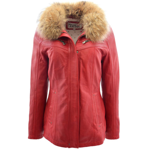 Womens Leather Jacket with Detachable Collar Dalia Red
