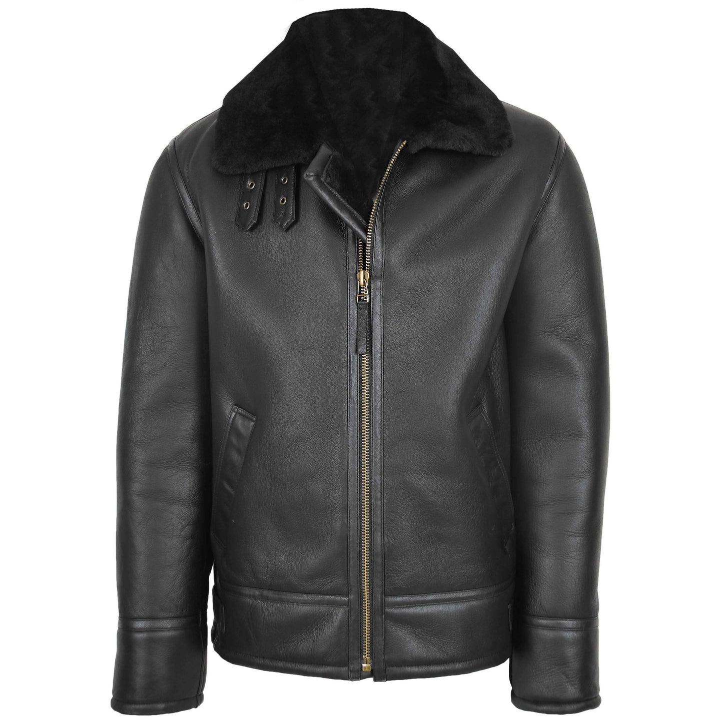 Mens Top Gun Style Sheepskin Jacket Oscar Black