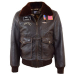 Mens Real Leather G-1 Bomber Jacket Airforce Badges FINCH Brown 1