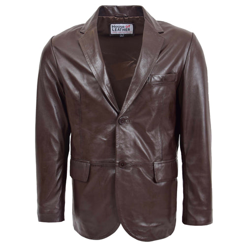 Mens Leather Blazer Two Button Jacket Zavi Brown