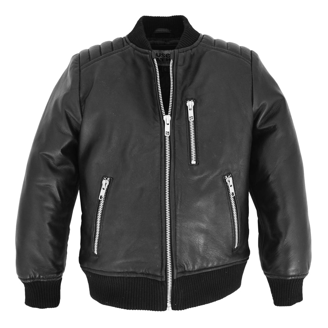 Boys Real Leather Bomber Jacket Lucas Black House of Leather