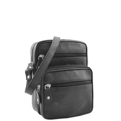 Mens Real Leather Cross Body Pouch Organiser Flight Bag Dayton Black