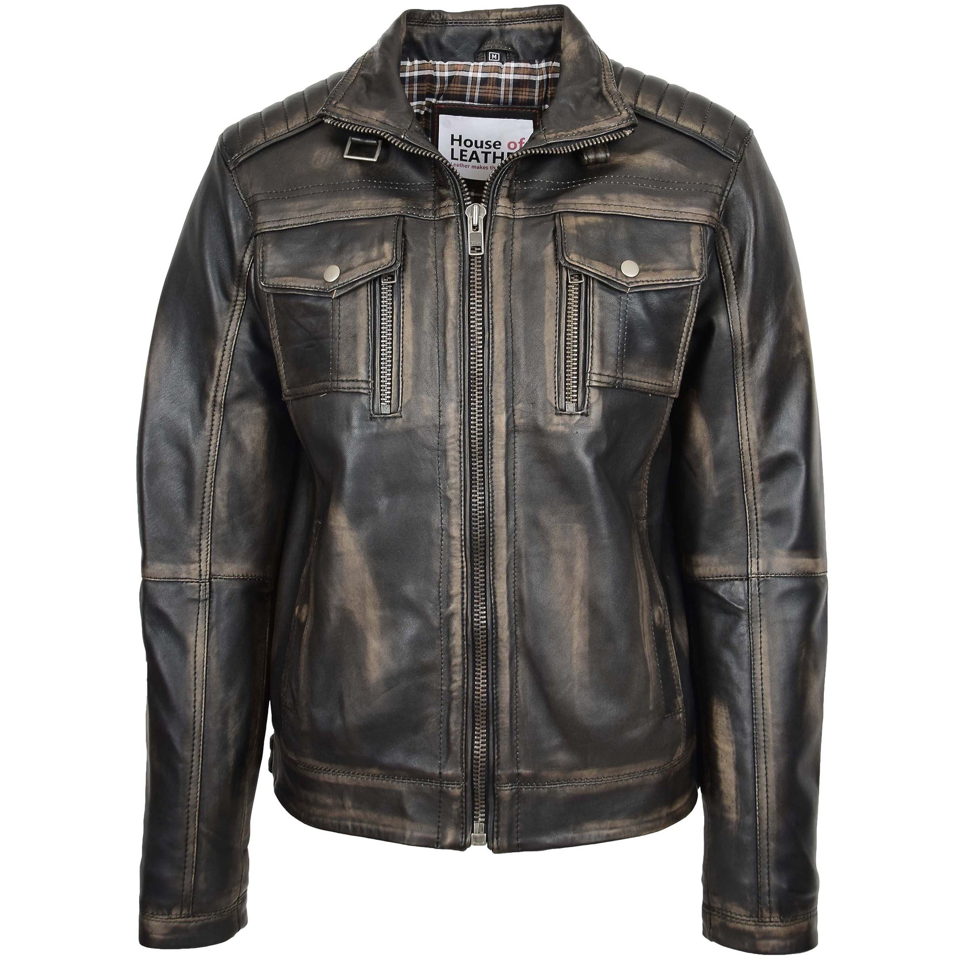 Mens Leather Urban Biker Style Jacket Hugo Rub Off