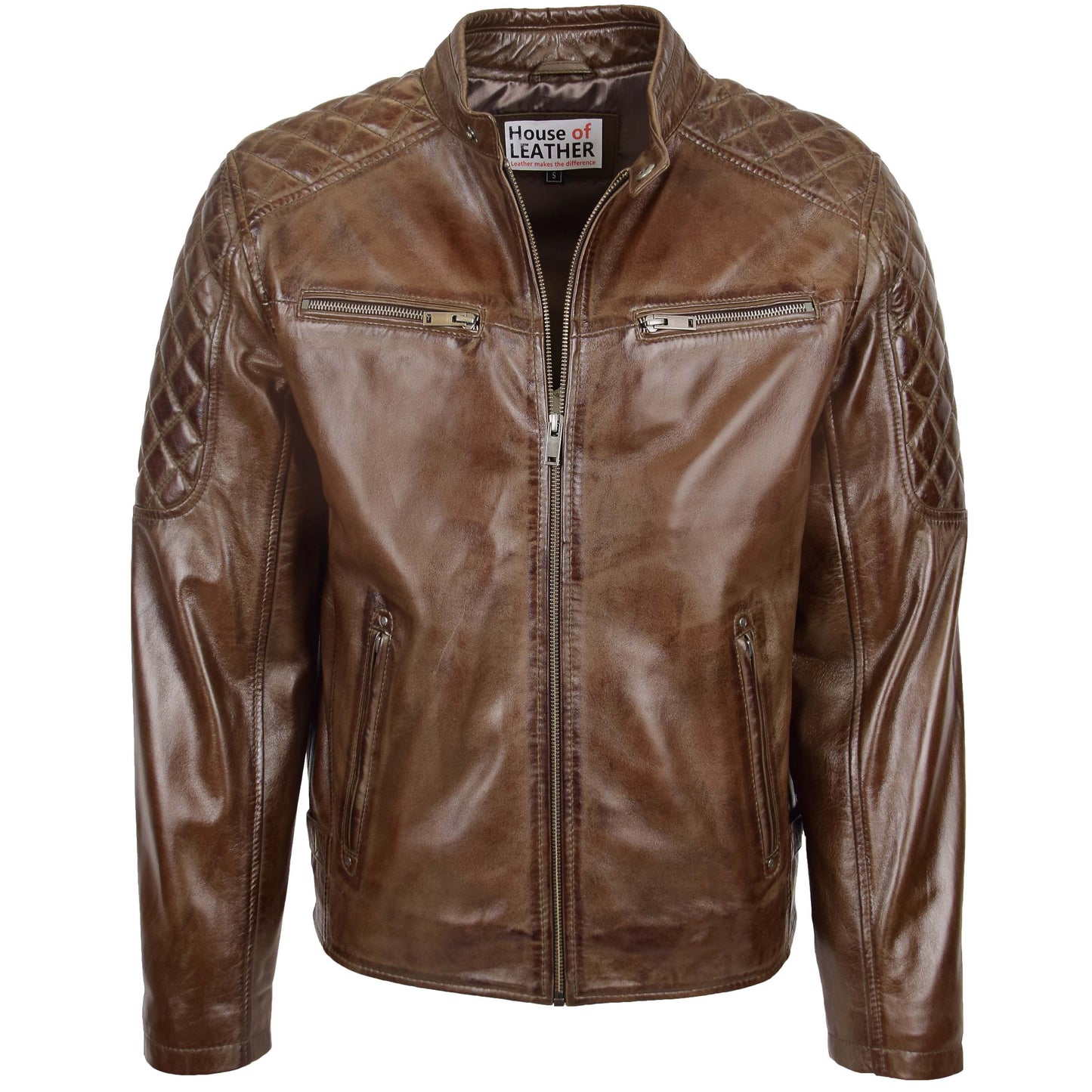 Mens Leather Biker Style Jacket with Quilt Detail Jackson Timber