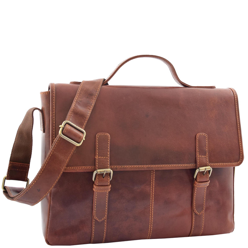 Mens Leather Cross Body Flap Over Briefcase Marland Brown