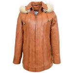 Womens Leather Coat with Hoodie Jane Tan