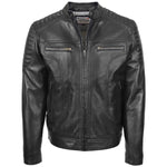 Mens Leather Biker Style Zip Jacket Eddie Black