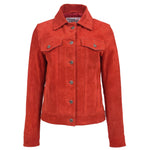 Womens Soft Suede Trucker Style Jacket Alma Red