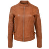 Womens Soft Leather Casual Zip Biker Jacket Ruby Tan
