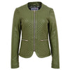 Womens Leather Collarless Jacket with Quilt Design Joan Olive Green