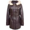Womens Detachable Hoodie Leather Coat Kathy Brown
