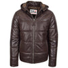 Mens Leather Hooded Puffer Jacket Rory Brown