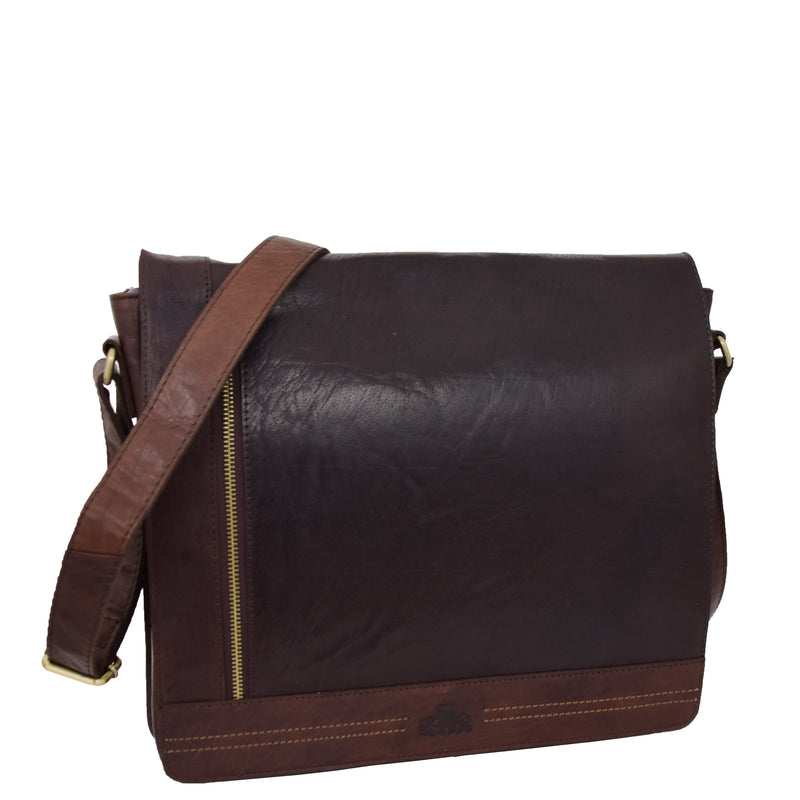 Mens Leather Flap Over Cross Body Bag Bristol Brown