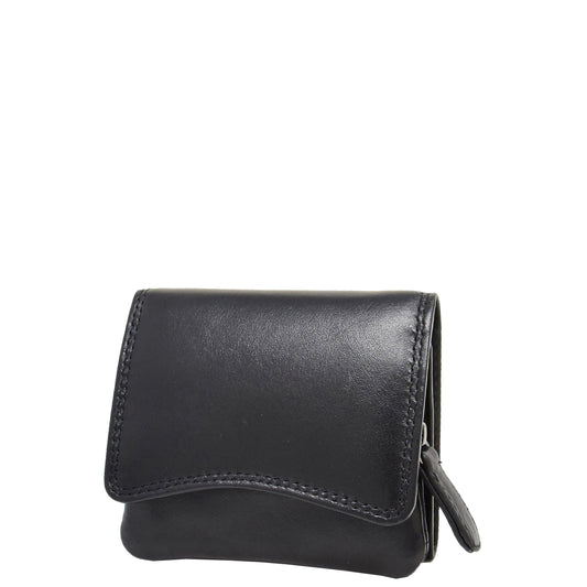 Womens Small Trifold Leather Purse Carmel Black