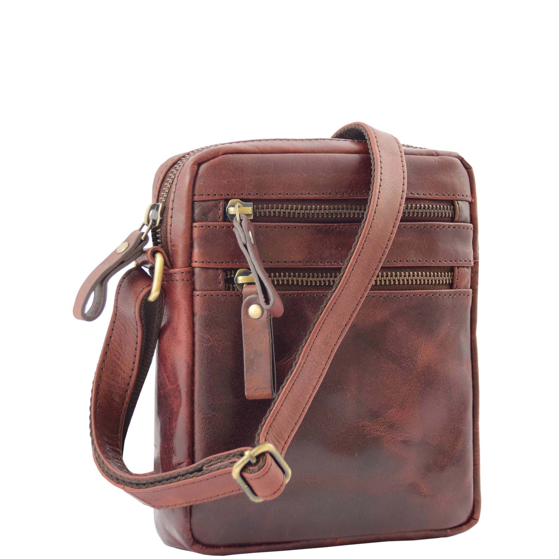 Mens Leather Cross Body Flight Bag Belgrade Brown