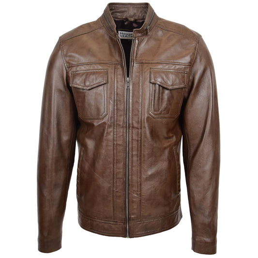 Mens Casual Biker Leather Jacket Jaime Timber