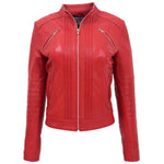 Womens Leather Classic Biker Style Jacket Alice Red