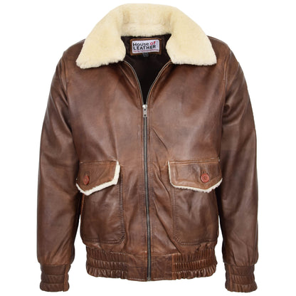 Mens Leather Bomber Jacket G-1 Aviator Style Cooper Brown