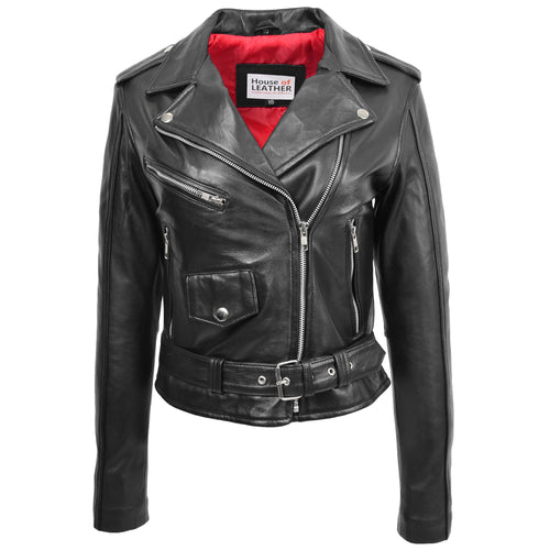 Womens Leather Biker Brando Jacket Kate Black
