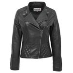 Womens Leather Stand-Up Collar Biker Jacket Laura Black