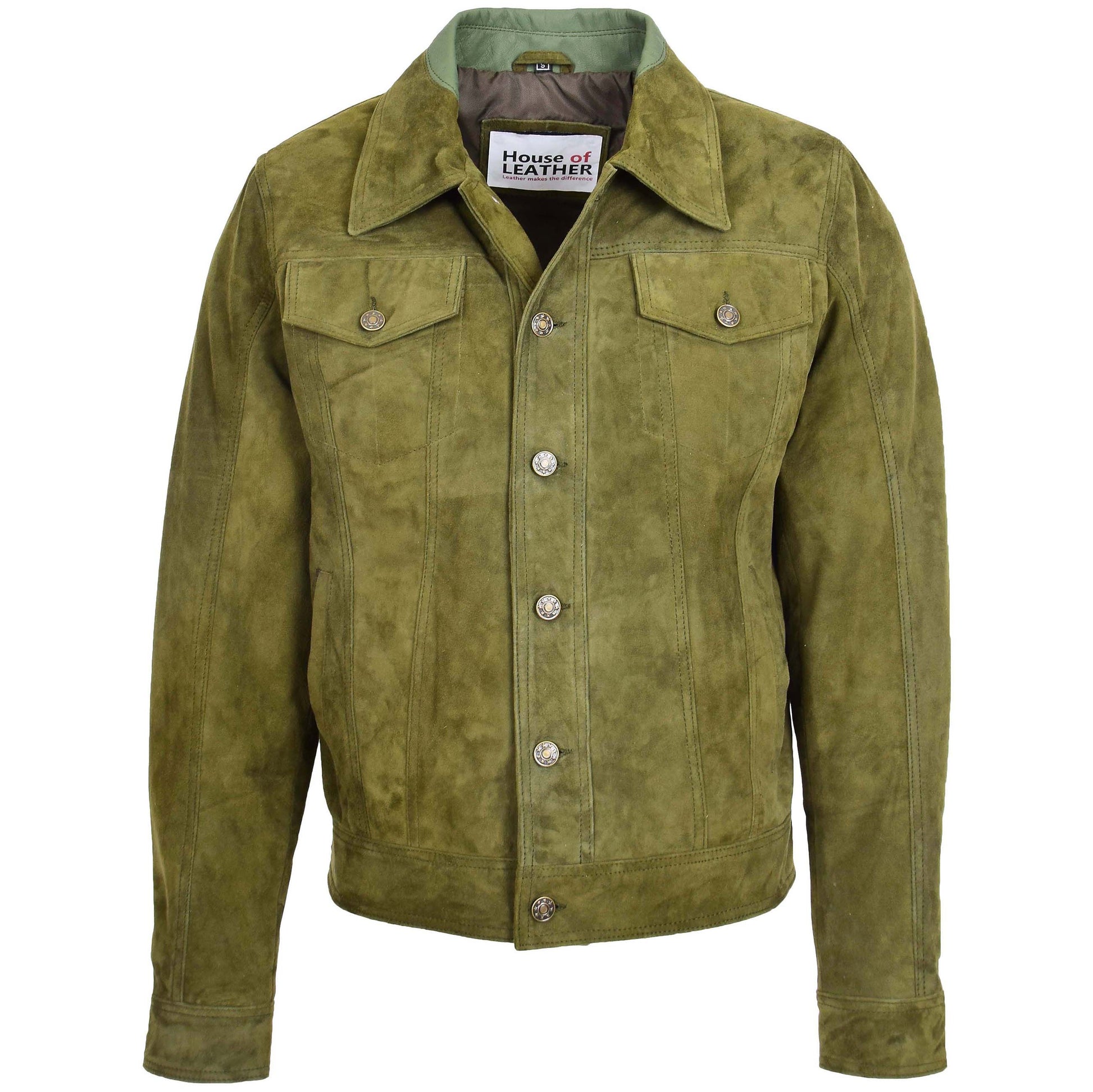 Mens Real Suede Trucker Harrington Jacket Daryl Green