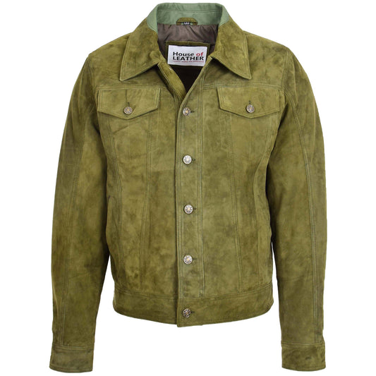 Mens Real Suede Trucker Harrington Jacket Daryl Green