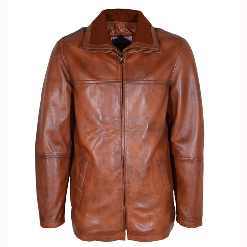 Mens Real Leather Coat Detachable Collar Lining George Cognac 1