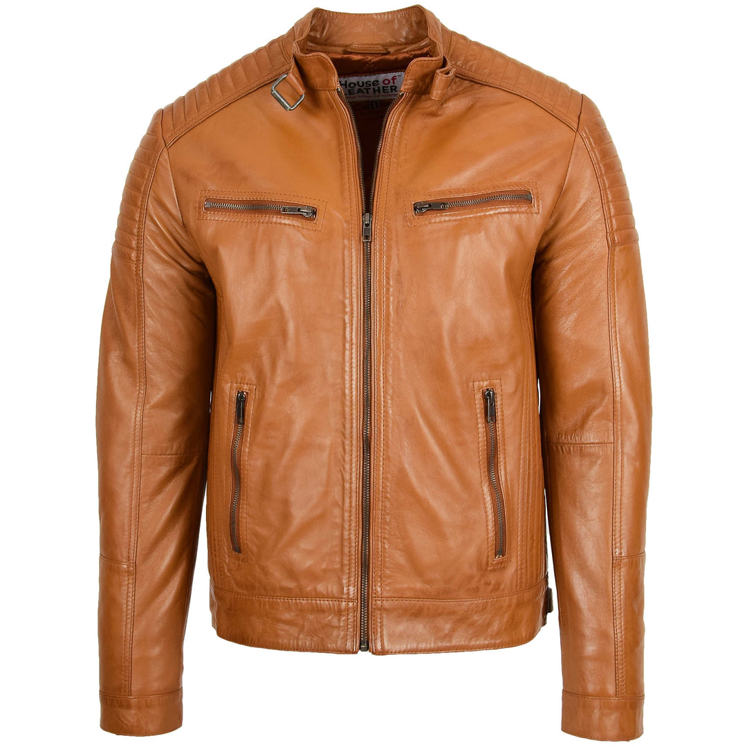 Ron Cafe Racer Casual Cafe Racer Leather Jacket Ron Tan | House of Leather